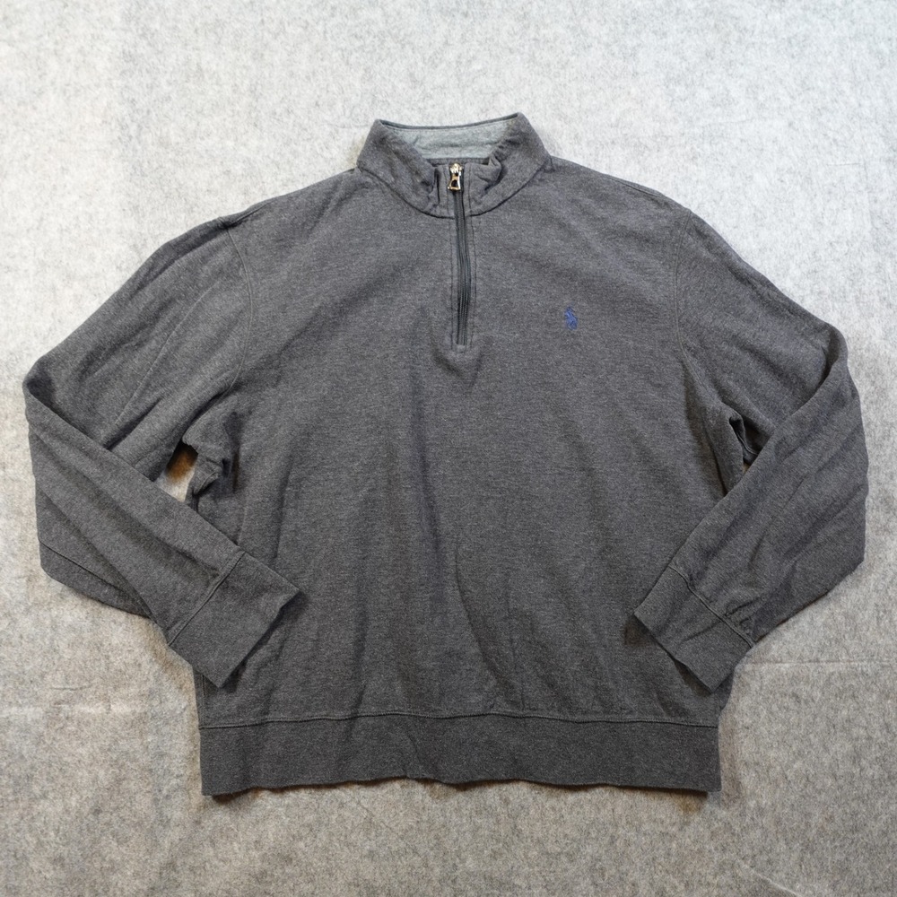 Polo Ralph Lauren Sweatshirt‎ Mens Large 1/4 Zip Pullover Knit Gray Sweater